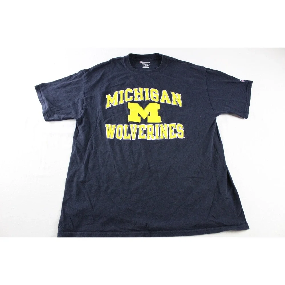 Michigan Wolverines Logo T Shirt Adult Unisex Size LARGE Champion Small‎ Hole - Picture 2 of 8